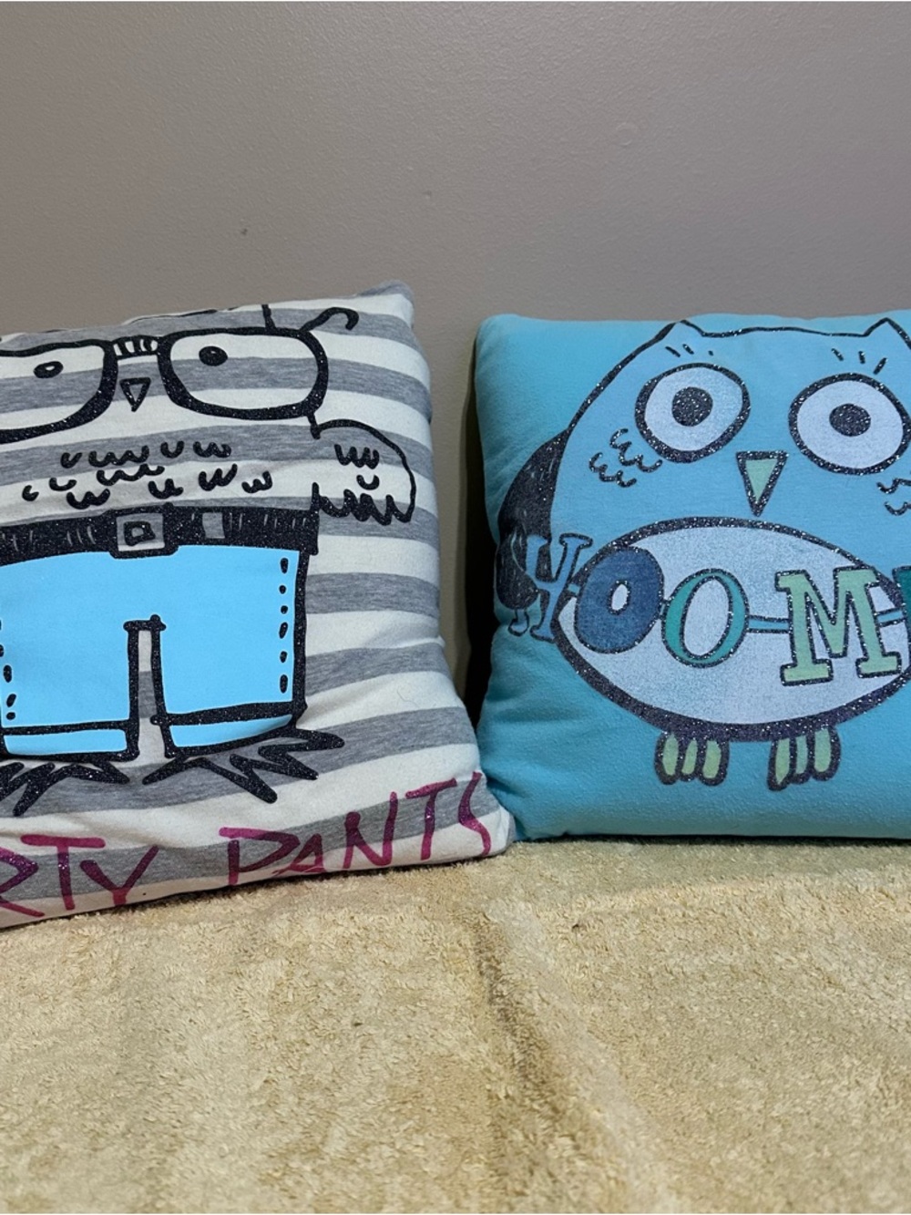 Cute Owl Accent Pillows in Blue and Gray